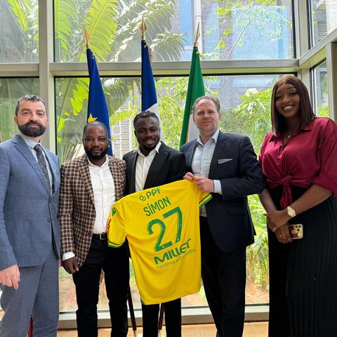 Super Eagles star Moses Simon teams up with France's Ambassador to Nigeria ahead of the 2024 Paris Olympics.