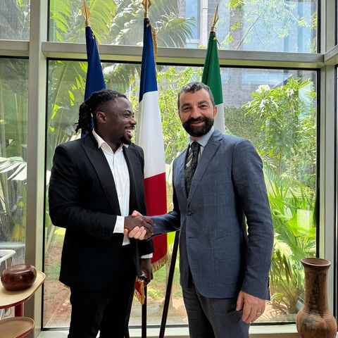 Super Eagles star Moses Simon teams up with France's Ambassador to Nigeria ahead of the 2024 Paris Olympics.