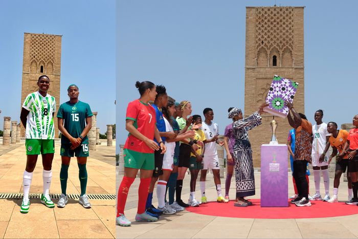 See how Super Falcons of Nigeria stars Oshoala and Ajibade unveiled the new WAFCON trophy.