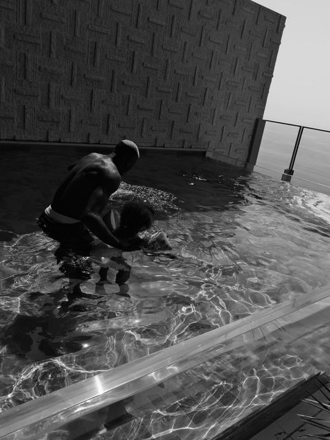 On social media, Super Eagles star Victor Osimhen shows off his daughter swimming.