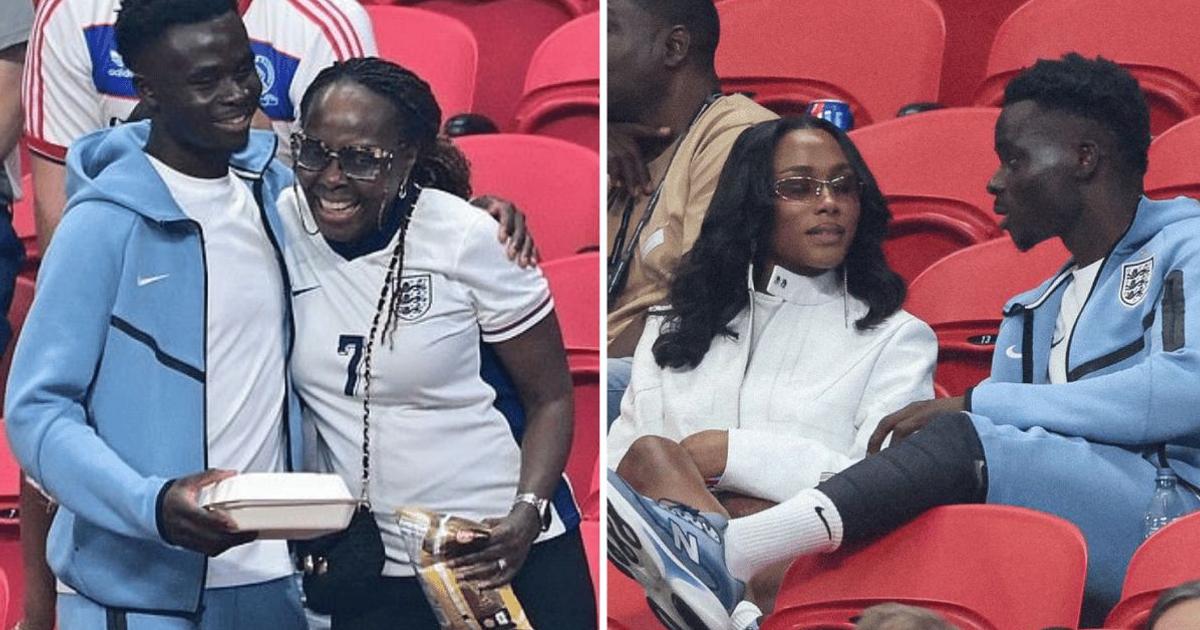 Bukayo Saka embraces mum Kemi and celebrates with fiancée Tolami after ...