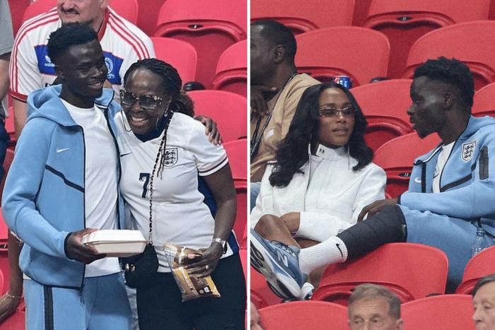 Bukayo Saka embraces mum Kemi and celebrates with fiancée Tolami after England reach World Cup Quarter-finals