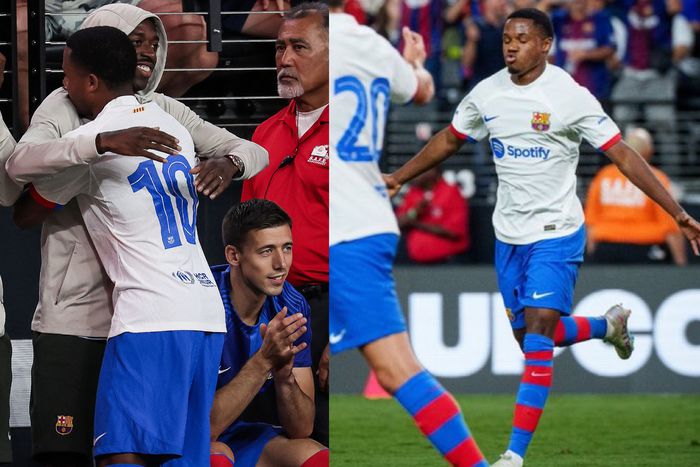 After the goal, Fati ran to the Barcelona bench to celebrate with French star Ousmane Dembele.