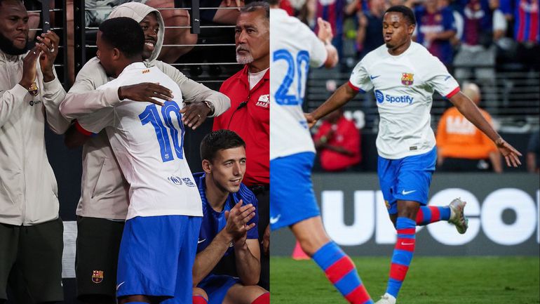 After the goal, Fati ran to the Barcelona bench to celebrate with French star Ousmane Dembele.