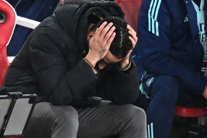 Ruben Amorim holds his head in frustration. Photograph: Dylan Martinez/Reuters