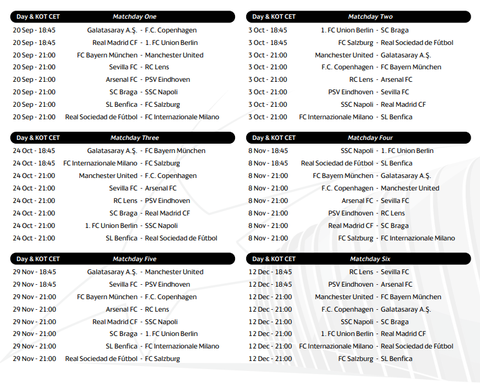 Europa champions online league fixtures