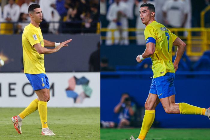 Ronaldo chipped the Istiqol goalkeeper and hit his traditional celebration while telling Al-Nassr fans Calma. X/Madrid Zone
