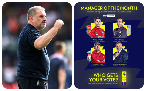 Ange Postecoglou to battle Klopp and Arteta for October Manager of the Month award