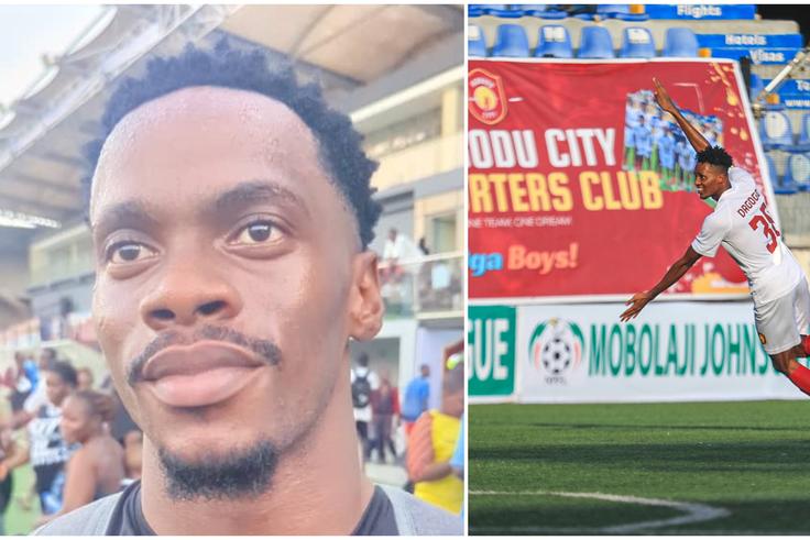 Goalkeeper Michael 'The Wall' Atata (left) and match winner Dagogo (right) at Onikan