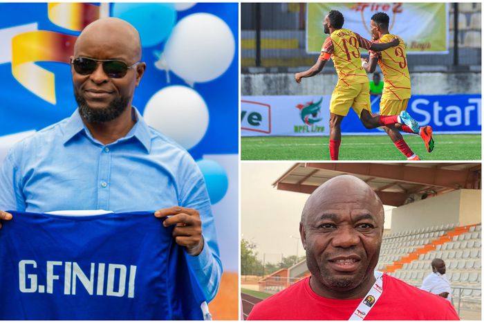 Super Eagles icons Finidi George (left) & Emmanuel Amuneke (3rd right) soar, rookies dress down ex-champions Akwa.