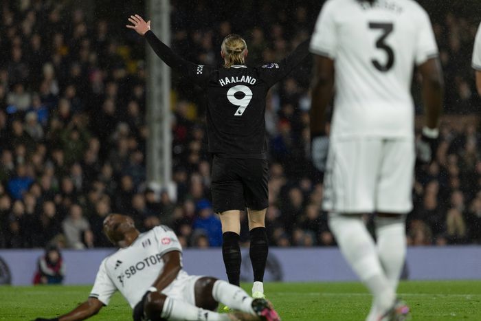 Erling Haaland celebrates scoring against Fulham | Imago