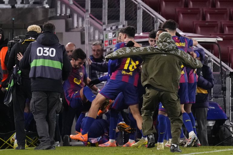 Barcelona players celebrating goal against Atletico Madrid || Image credit: Imago