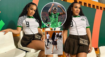‘We forgive Cameroon’ - Nigerians react as Osimhen’s girlfriend Stefanie Ladewig cheers on Super Eagles with Stunning Photos