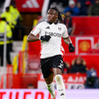 Calvin Bassey of Fulham FC runs with the ball during the Emirates FA Cup 2024 25 5th Round match between Manchester United, ManU FC and Fulham FC at Old Trafford on March 02, 2025 in Manchester, England. (Richard Callis SPP)