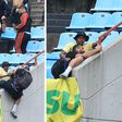 Mamelodi Sundowns fan Siboniso Masango pulls an Esperance supporter to safety during violent clashes at the stadium.
