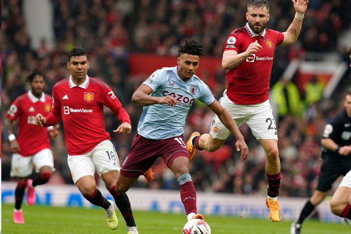 Aston Villa's Ollie Watkins in action against Manchester United.