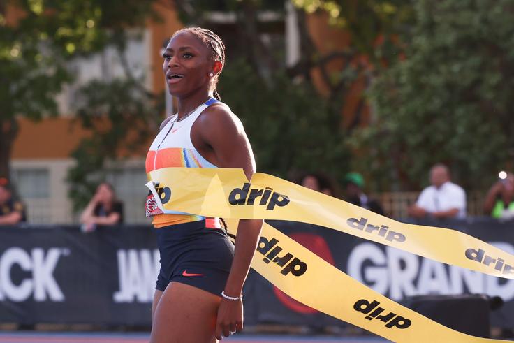 Melissa Jefferson-Wooden schools Gabby Thomas in 100m race to extend unbeaten run at Grand Slam Track in Miami