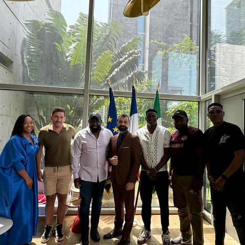 Super Eagles star Taiwo Awoniyi teams up with France's Ambassador to Nigeria ahead of the 2024 Paris Olympics.