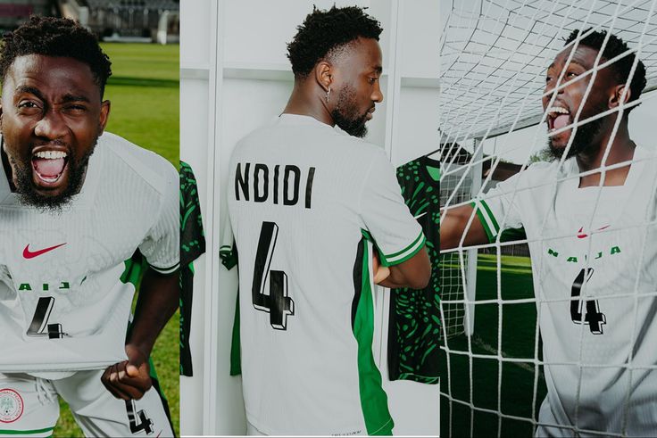 Super Eagles of Nigeria midfielder Wilfred Ndidi models new jersey ahead of South Africa World Cup qualifier.
