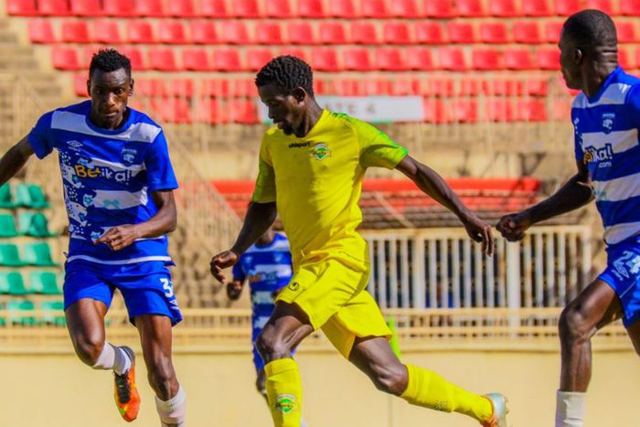 Tyson Otieno of Kariobangi Sharks vs AFC Leopards.