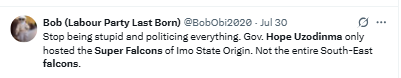 Imo State Governor Hope Uzodimma came under criticism for hosting Super Falcons of Nigeria players from Imo with Igbo ancestry for the WAFCON title.