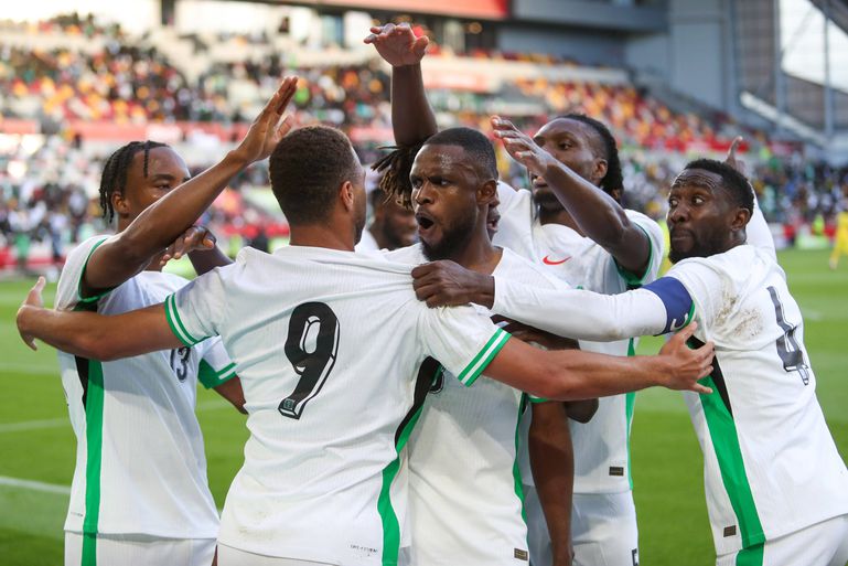 Cyriel Dessers of Nigeria celebrates with his teammates after he scores to put Nigeria up 1-0 Ghana v Nigeria, Football, The Unity Cup || Image credit: Imago