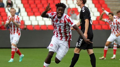 Richard Odada scores for Aalborg in his first start for Danish side