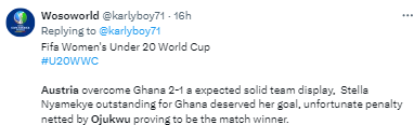 See what Ghanaians are saying about Nigerian-born Nicole Ojukwu who scored the winner for Austria at 2024 FIFA U-20 World Cup.