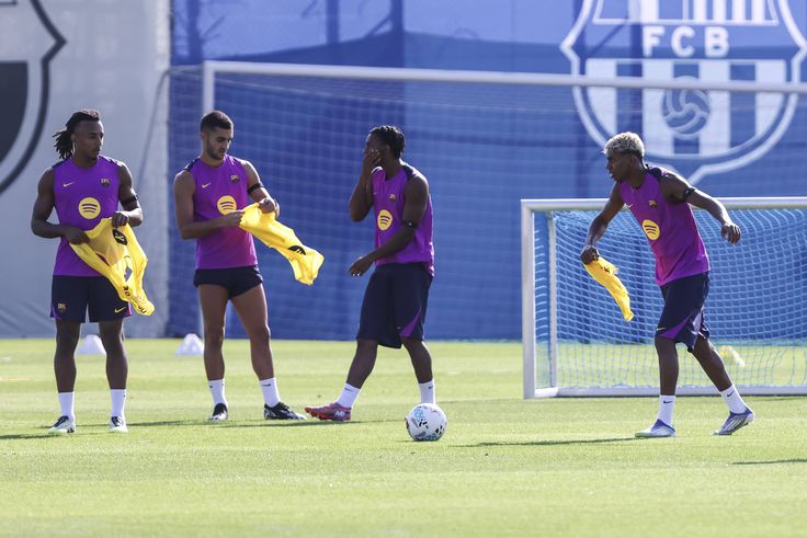 Lamine Yamal, Jules Kounde, Ferran Torres and Alejandro Balde during the training day of FC Barcelona || Image credit: Imago