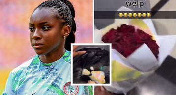 ‘What a disgusting behaviour’ —Nigerians drag Michelle Alozie after TRASHING bouquet of flowers gifted by mystery man