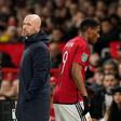 Erik ten Hag manager of Manchester United, ManU replaces Anthony Martial of Manchester United with Marcus Rashford of Manchester United during the Carabao Cup match at Old Trafford, Manchester || Photo credit: Andrew Yates / Sportimage