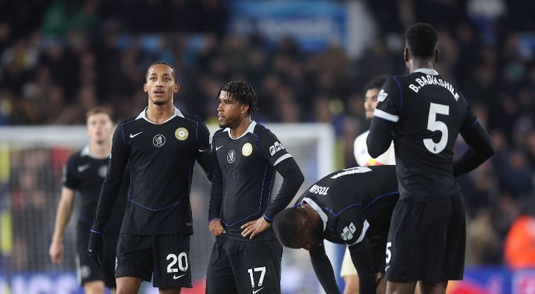 Chelsea players during the game against Leeds United at Elland Road || Image credit: imago