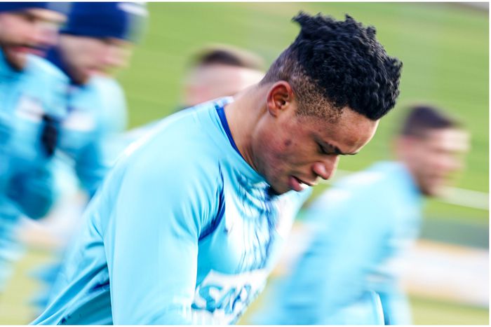 Super Eagles stars Gift Orban in training at Hoffenheim.