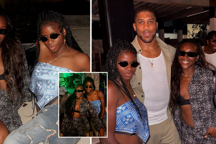 Anthony Joshua links up with beautiful Super Falcons duo Michelle Alozie and Esther Okoronkwo