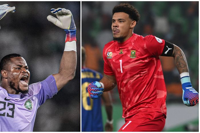Nigeria's Stanley Nwabali (left) and Williams Ronwen (right) will go head-to-head in the AFCON semis.