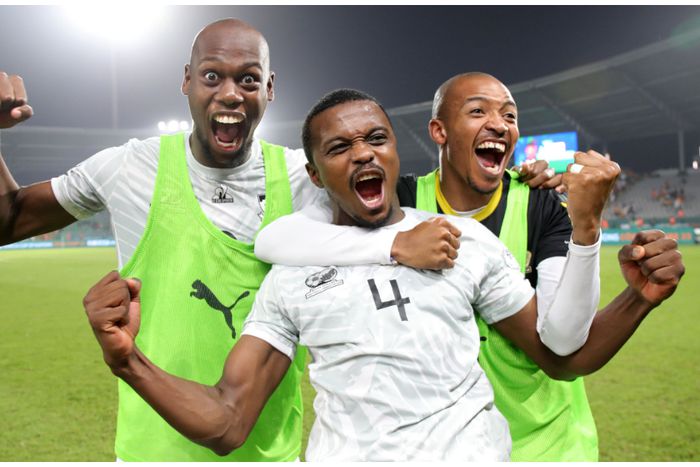 South Africans celebrate the win against Cape Verde.