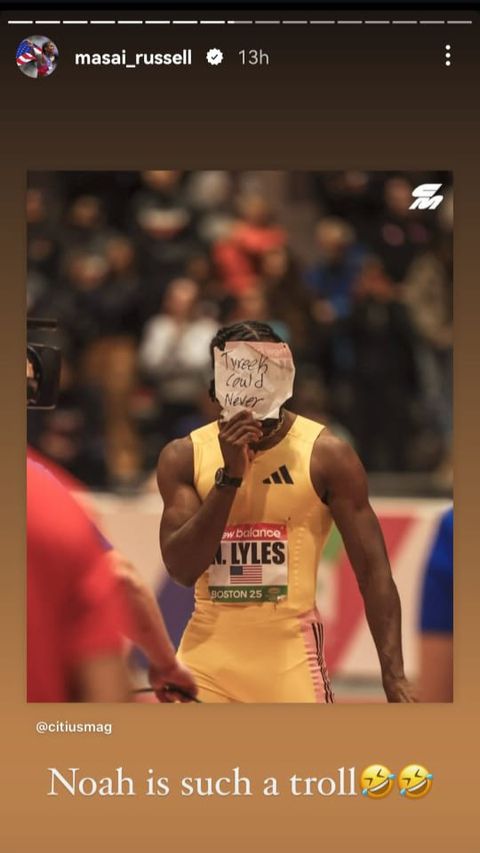 Masai Russell reacts to Noah Lyles mocking Tyreek Hill