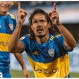 Edinson Cavani celebrates a brilliant night for Boca Juniors.
