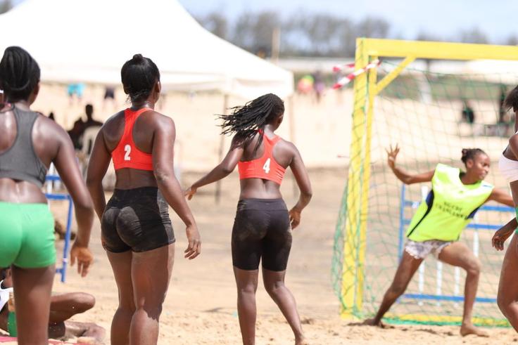 Beach Handball players in action