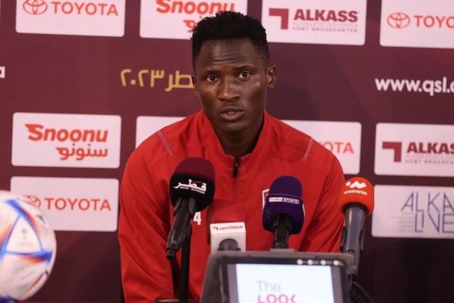 Al Duhail forward Michael Olunga speaking at a press conference ahead of the Qatar Cup final.