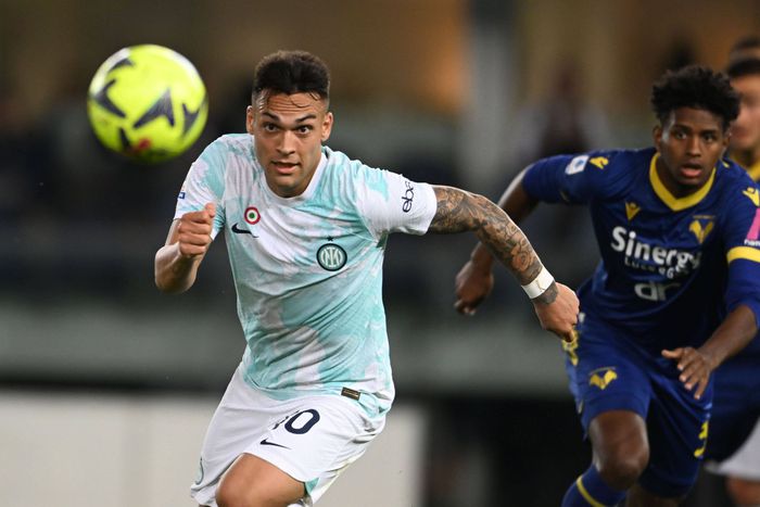 Lautaro Martinez of Inter Milan in action against Verona.