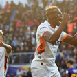 Victor Osimhen of Galatasaray celebrates after scoring the third goal of his team with teammates during the Turkish Super League match  Turkey on April 27 , 2025. ( Photo by Seskimphoto )