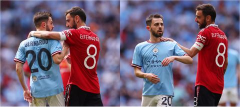 Manchester City vs Manchester United: Silva shoves Fernandes' hand off after half time whistle