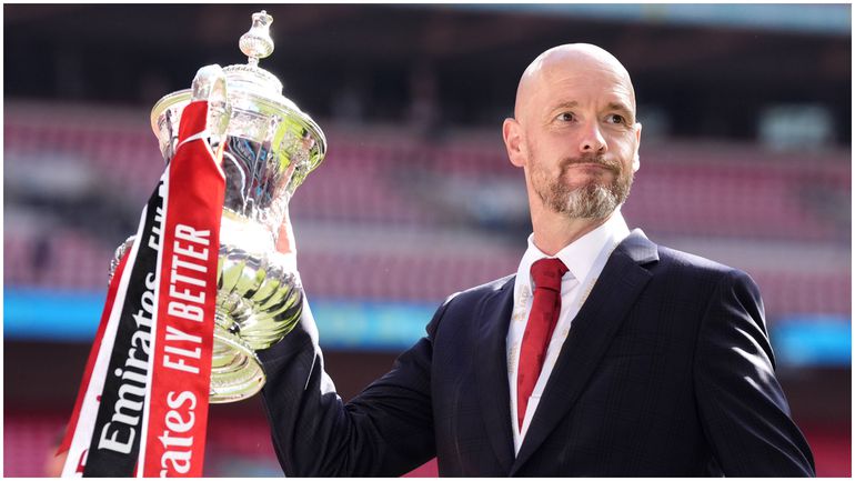 Erik Ten Hag with the Emirates FA Cup Manchester United won last season.