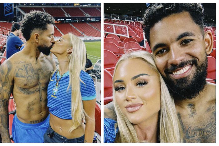 Alisha Lehmann kisses her boyfriend Douglas Luiz