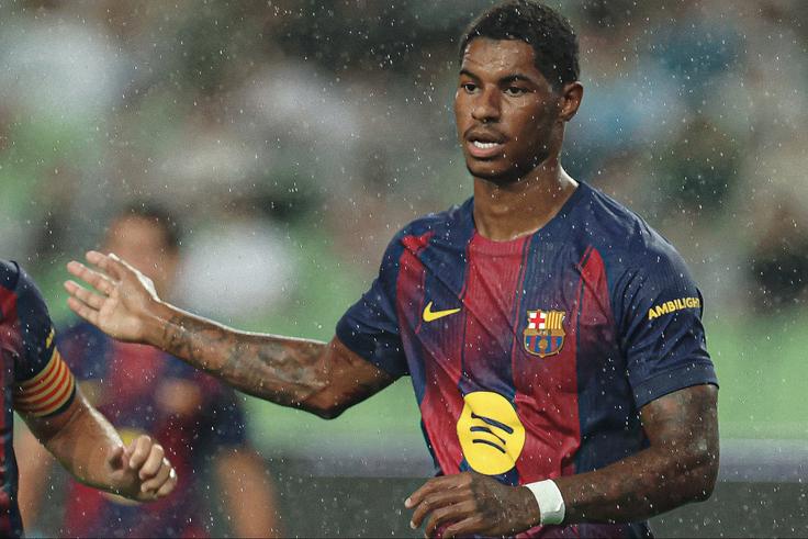 Watch Marcus Rashford score his first goal for Barcelona in a 5-0 victory over Daegu FC.
