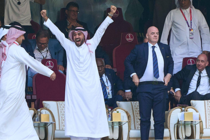 Saudi Arabia s Crown Prince Mohammed bin Salman al-Saud, celebration, Gianni Infantino (SUI) FIFA President || Image credit: Imago