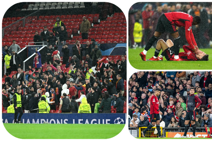 Galatasaray fans celebrate at the Man United home stand