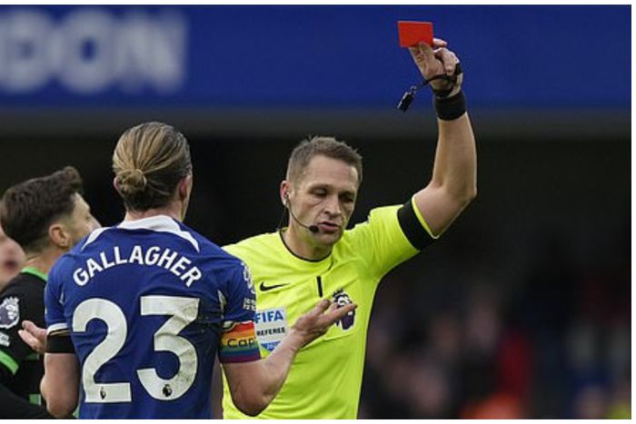 Conor Gallagher receives his marching order.