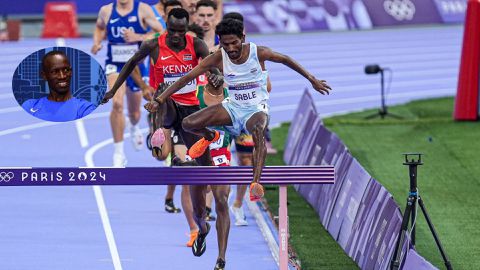 Ezekiel Kemboi offers advice to India’s Avinash Sable on becoming a world-class steeplechaser